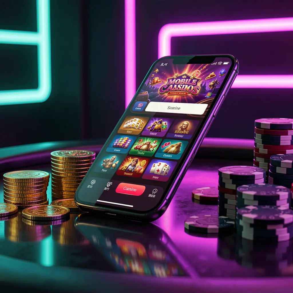 KKK9 mobile casino dashboard on smartphone displaying colorful gaming interface with golden coins and poker chips on glossy table under elegant neon lighting